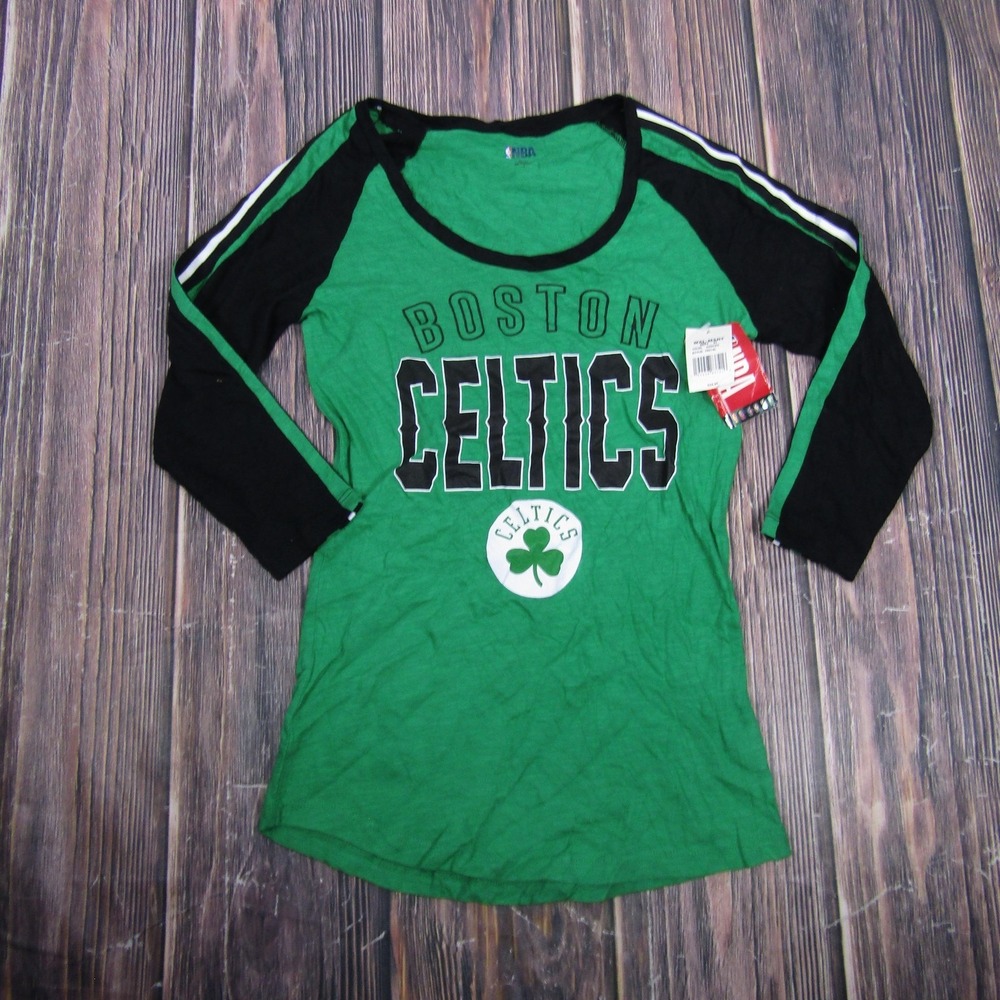 NBA Shirt Womens Small Green Jersey Boston Celtics Scoop Neck 3/4 Sleeve Cotton